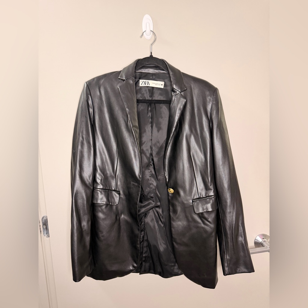 Zara Black Faux Leather Men's Blazer Jacket